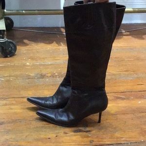 Sold* Brown leather pointed toe calf boots